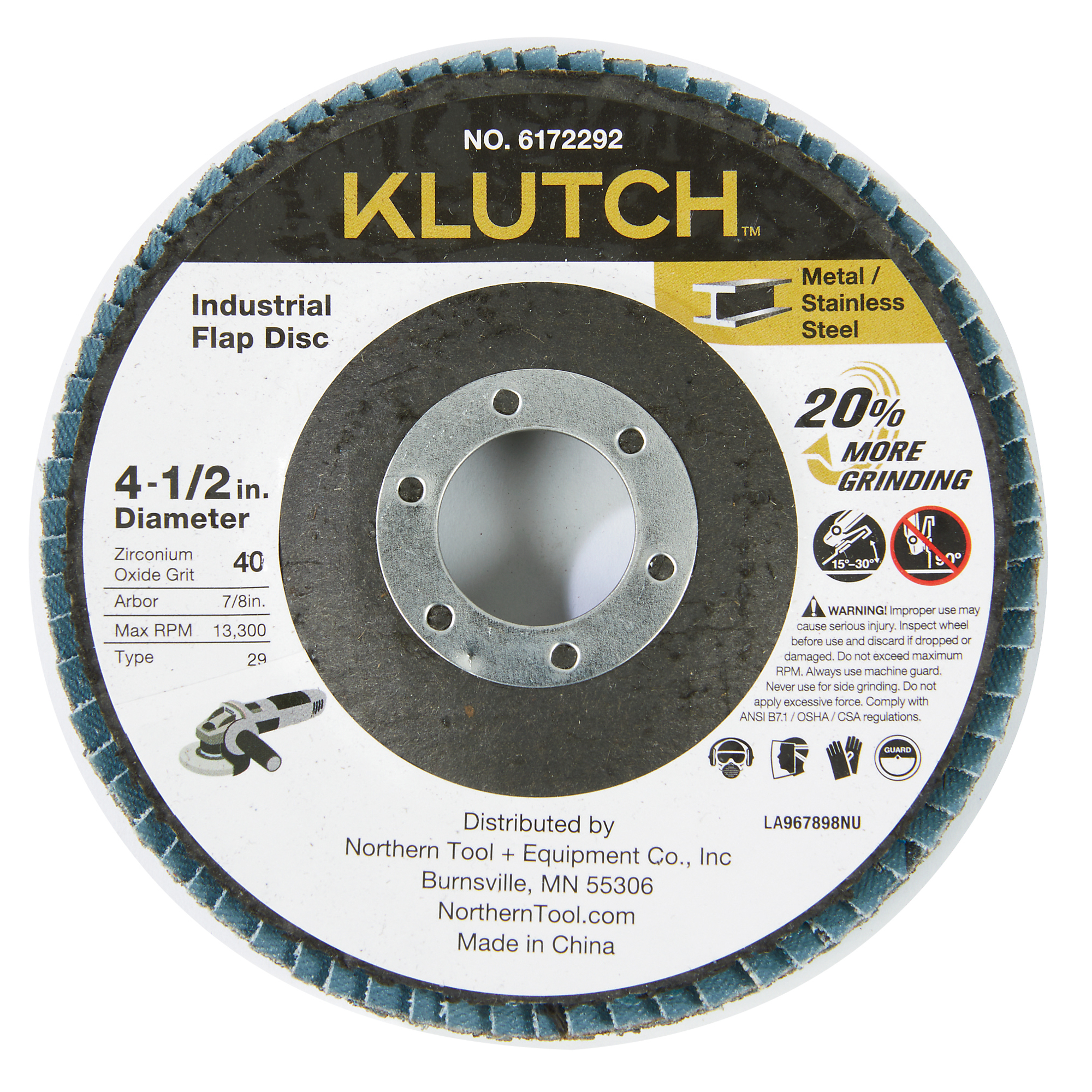 Klutch Industrial Metal Flap Discs, 5-Pk., 4-1/2in. x 7/8in., 40 Grit, Type 29